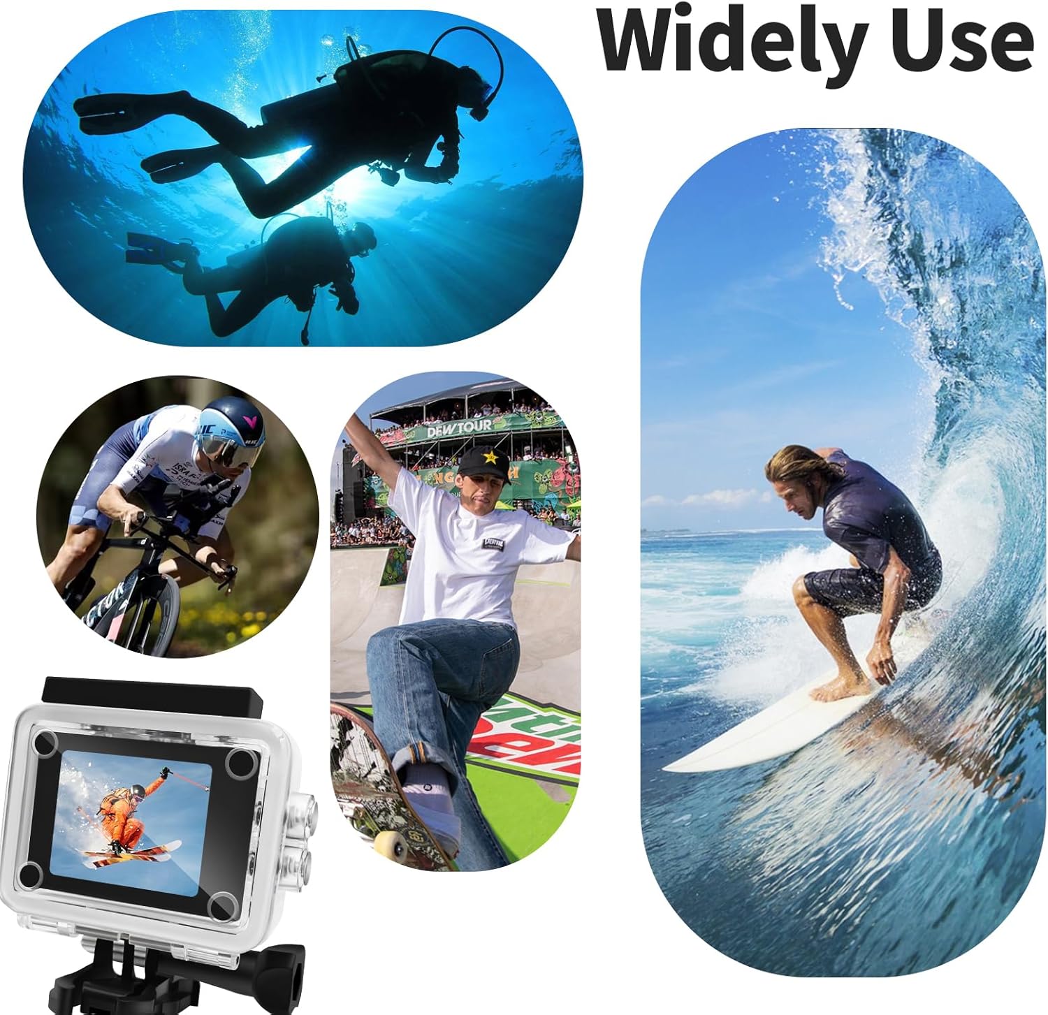 Fangool Action Camera 4K 30FPS, Waterproof Camera 30M Ultra HD 131FT Underwater WiFi Cam 170°Wide Angle Shooting, with 2 x 1050 mAh Batteries for Skiing, Skating, Surfing, Cycling, Fishing - Image 4