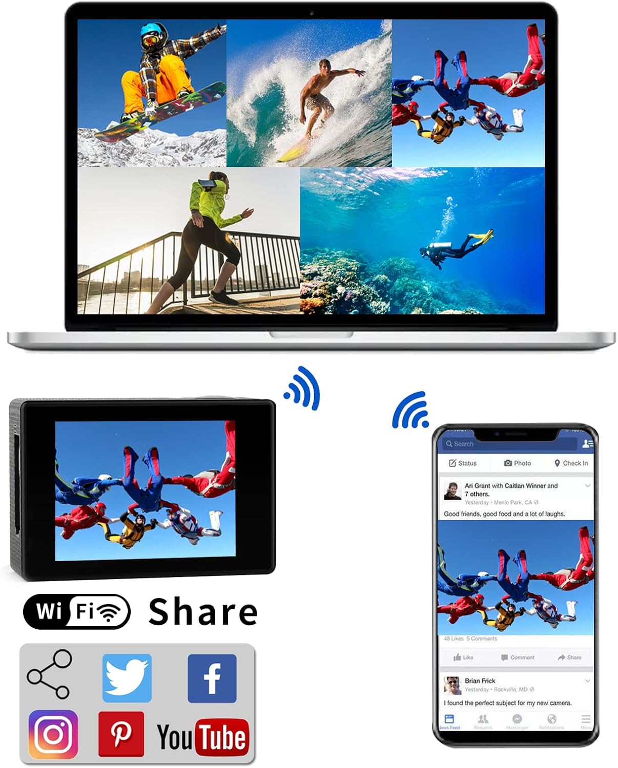 SJCAM SJ4000 Pro-Grade 4K Action Camera, 40MP OIS+EIS Stabilization Motorcycle Sport Camera, 170°FOV Waterproof Camera Underwater, 5X Zoom, Dual Batteries, 32G SD Card and Helmet Accessory Kit - Image 7