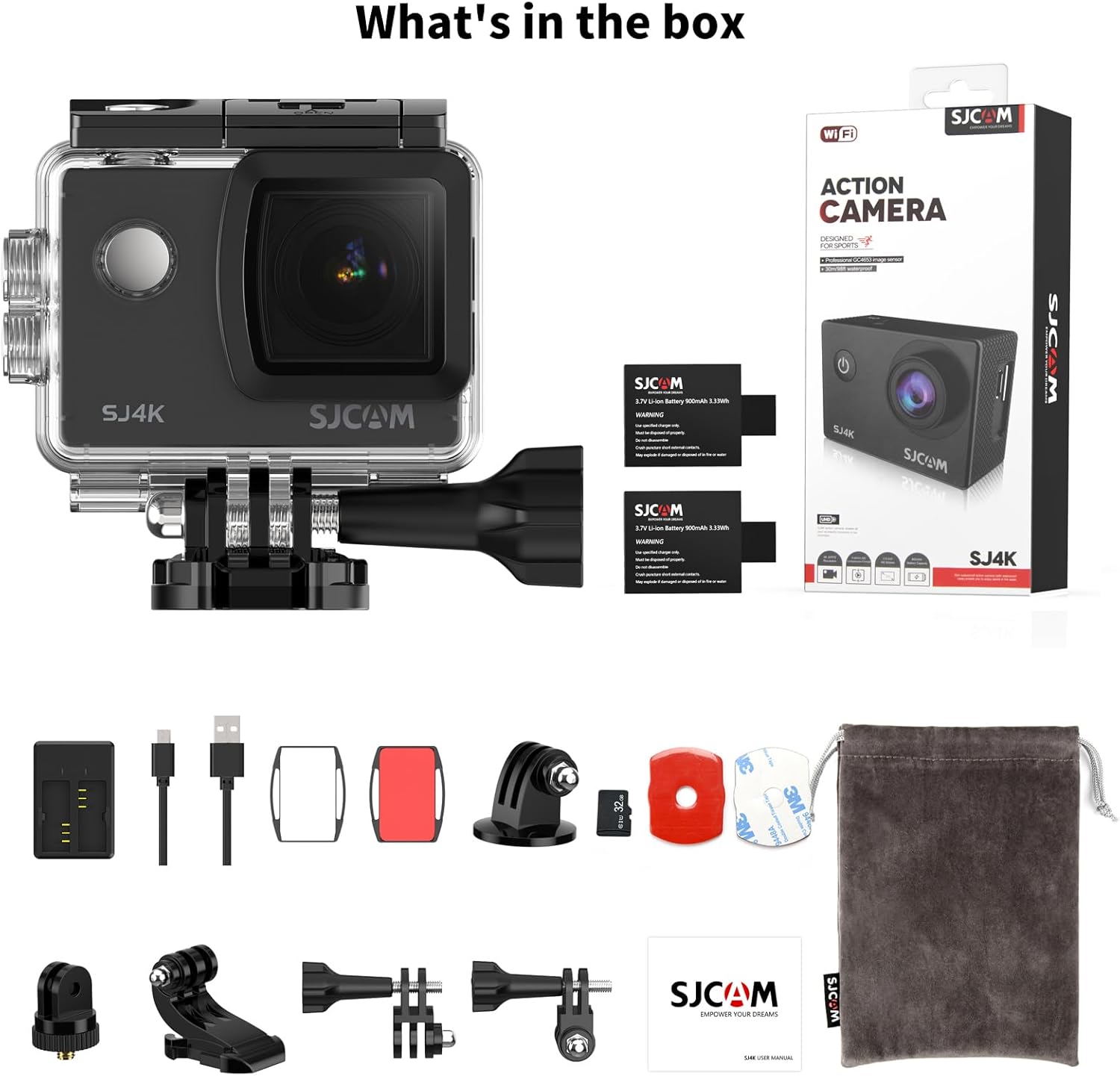 SJCAM SJ4000 Pro-Grade 4K Action Camera, 40MP OIS+EIS Stabilization Motorcycle Sport Camera, 170°FOV Waterproof Camera Underwater, 5X Zoom, Dual Batteries, 32G SD Card and Helmet Accessory Kit - Image 9